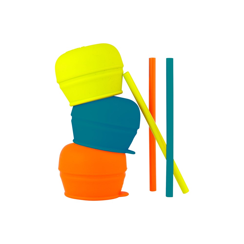 SNUG STRAW 3PK SILICONE LIDS - TEALE / ORANGE