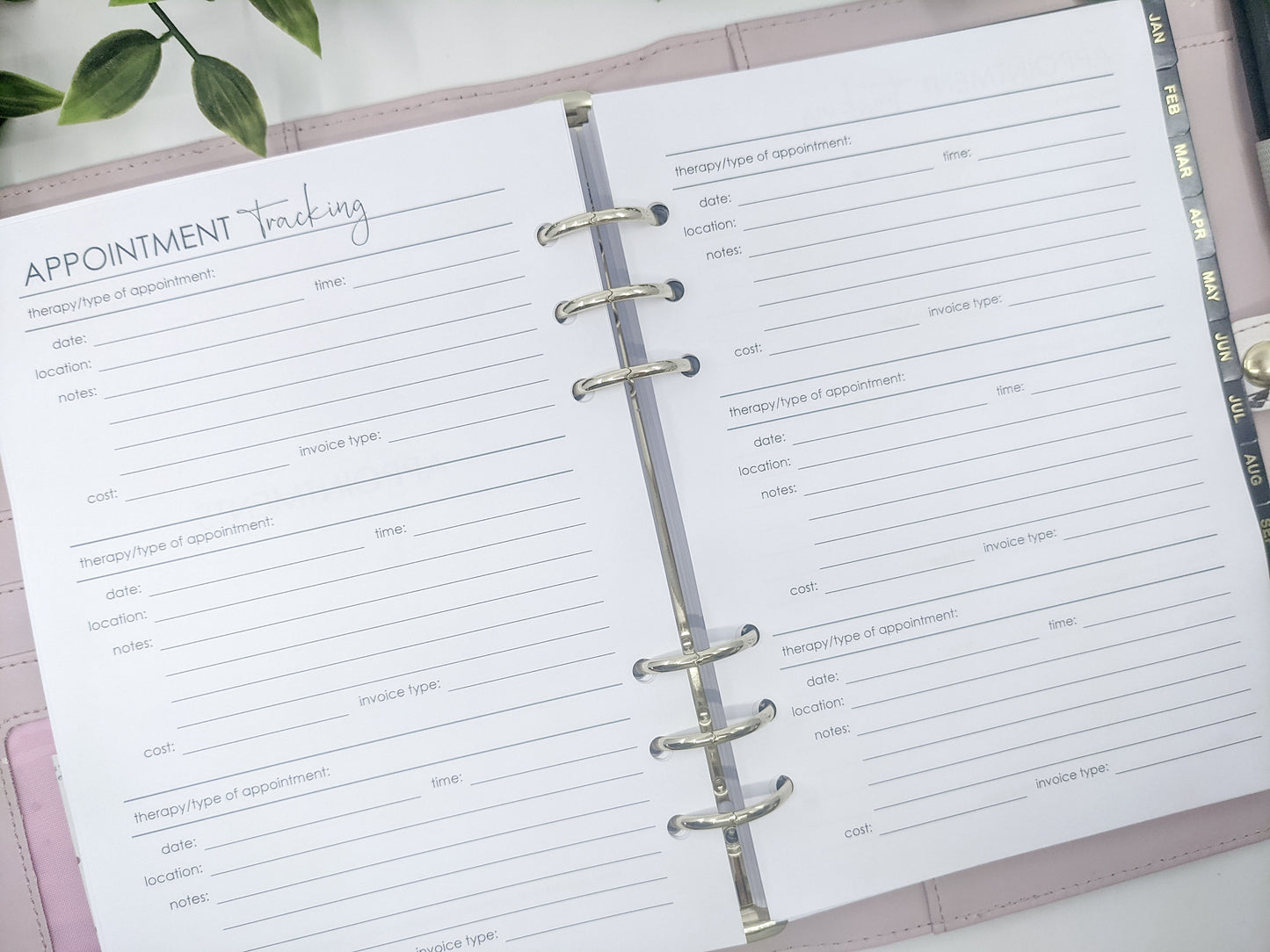 A5 NDIS Planner insert - Appointment Tracking