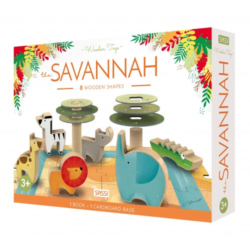 Sassi Savannah 40 pc Puzzle and Wooden Pieces and Book Set