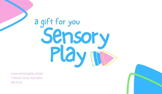 Sensory Play Store Gift Card with white background and sensory play logo. Address 7 Morse Court Karratha